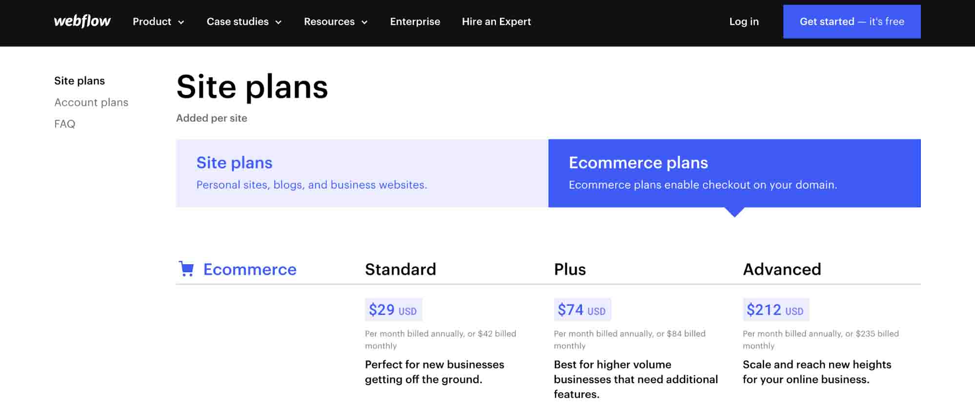 Best e-commerce platform — Webflow e-commerce plans