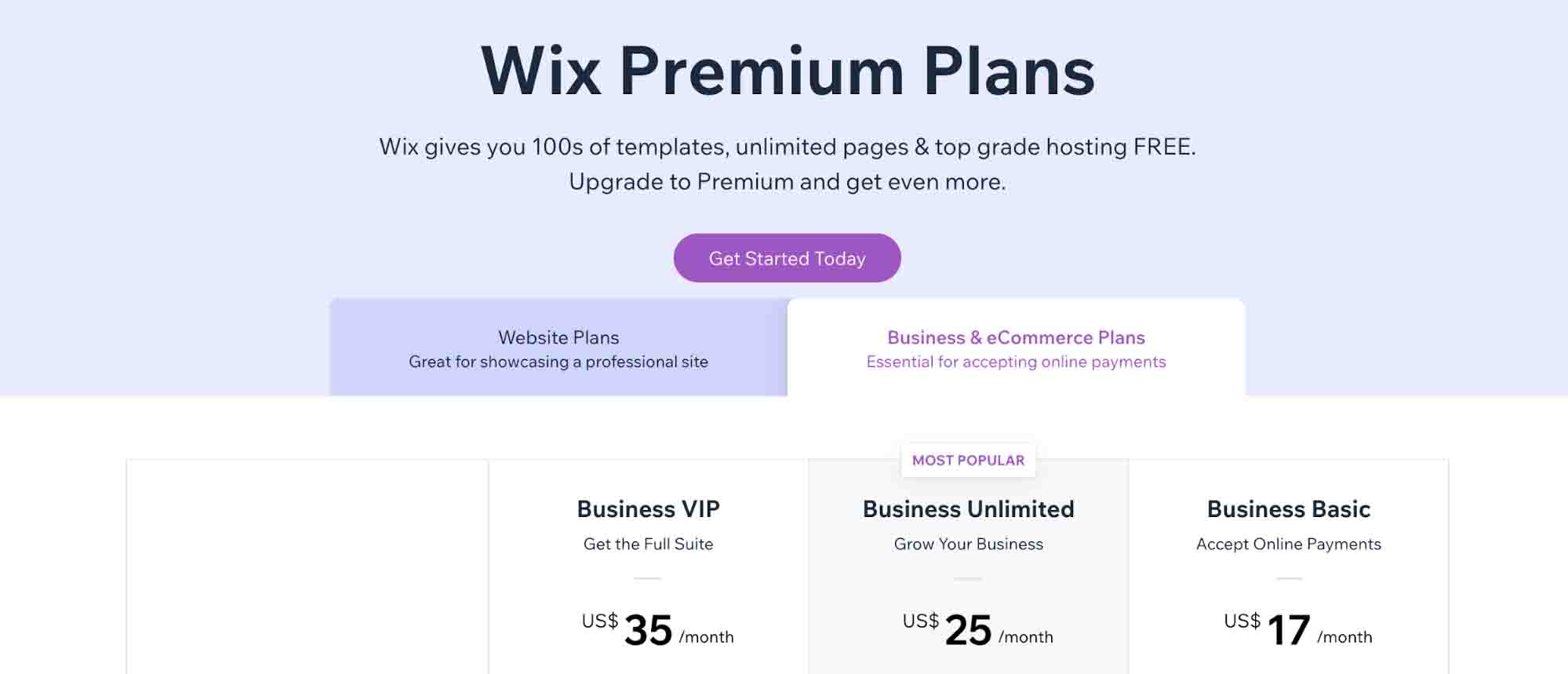 Best e-commerce platform — Wix plans