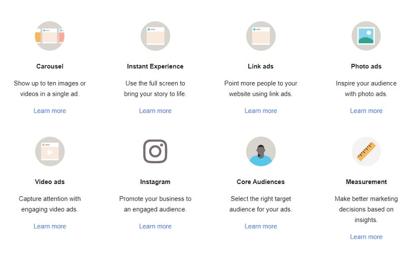 Best Facebook ad tools — Ad formats
