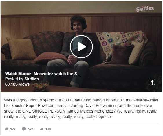 Best Facebook video ad examples — Skittles Marcos