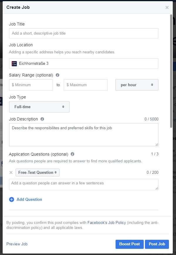 How to create a Facebook Business Page — Job post