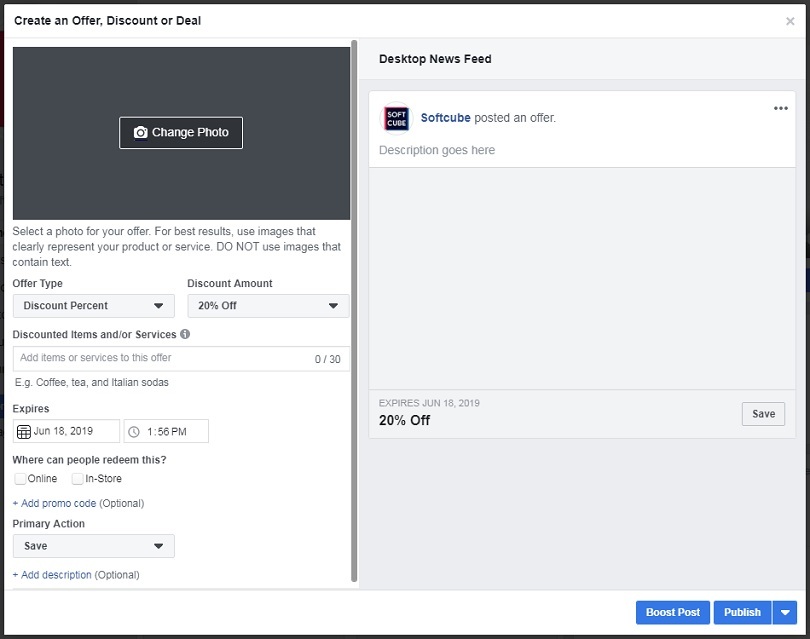 How to create a Facebook Business Page — Offer Ad post