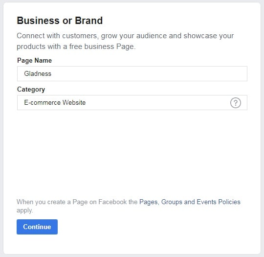 How to create a Facebook Business Page — step two