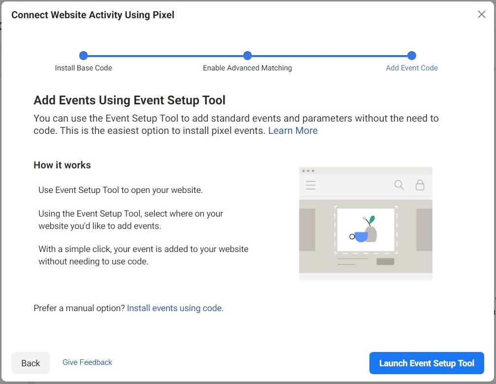 Create a Facebook pixel — Events Setup Tool