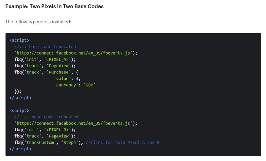 Create a Facebook pixel — two pixels in two codes