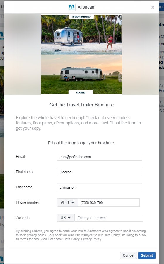 How to create Facebook lead generation ads — Airstream form