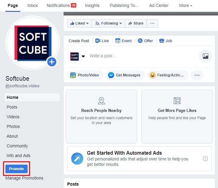 How to create Facebook lead generation ads — promote button