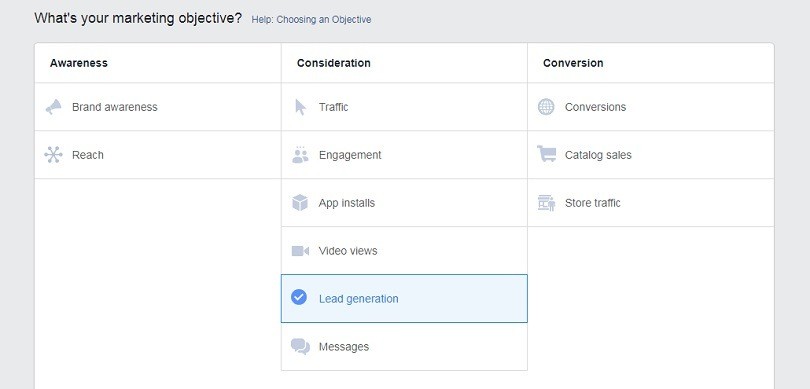 How to create Facebook lead generation ads — ad objective