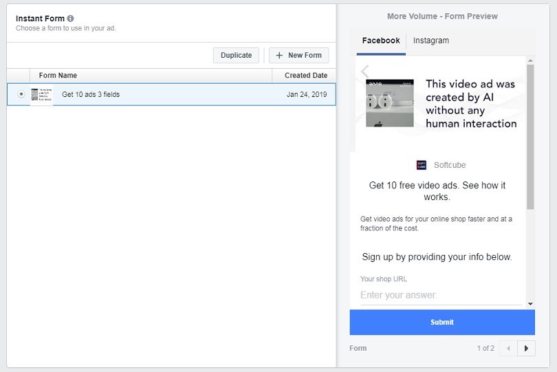 How to create Facebook lead generation ads — instant form for Softcube