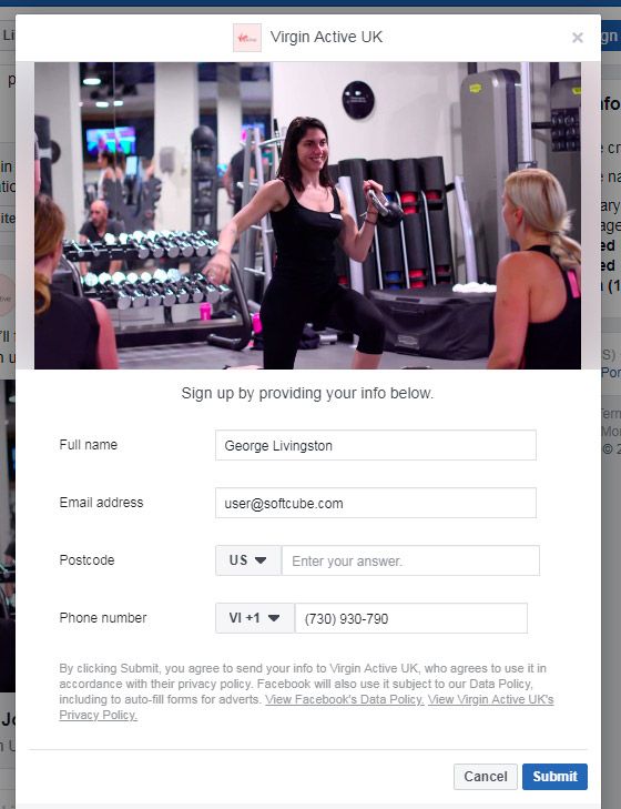 How to create Facebook lead generation ads — Virgin Active form