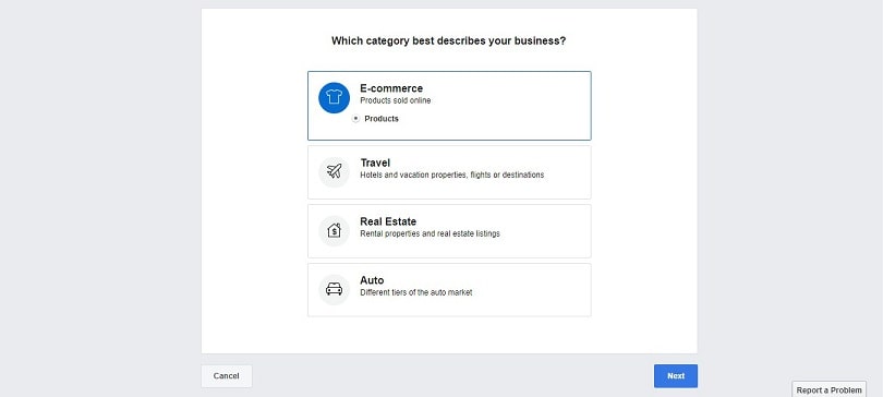 Dynamic product ads on Facebook - business type in catalog