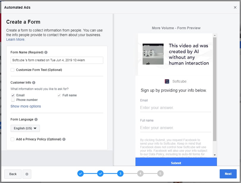 E-commerce Facebook ads stragegy — automated ads form