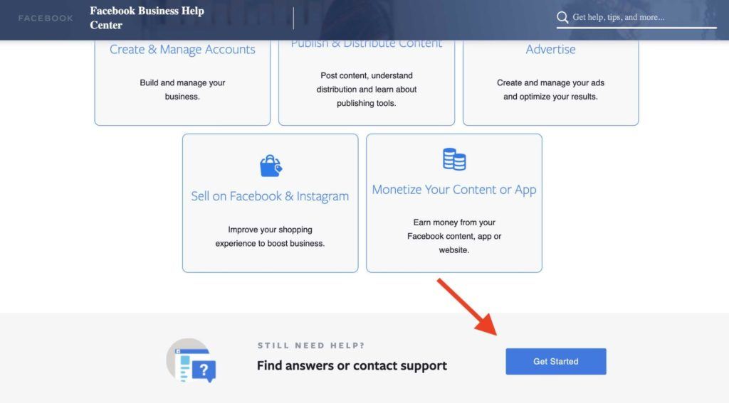 Facebook ad account disabled — get started button