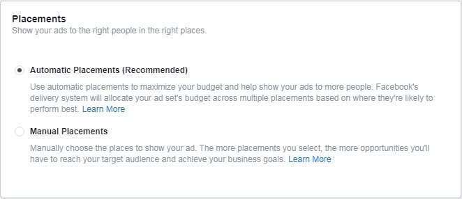 Facebook ad placements — mode