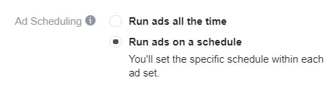 Facebook ad scheduling types