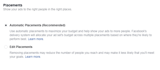 Facebook ad targeting — placements bidding