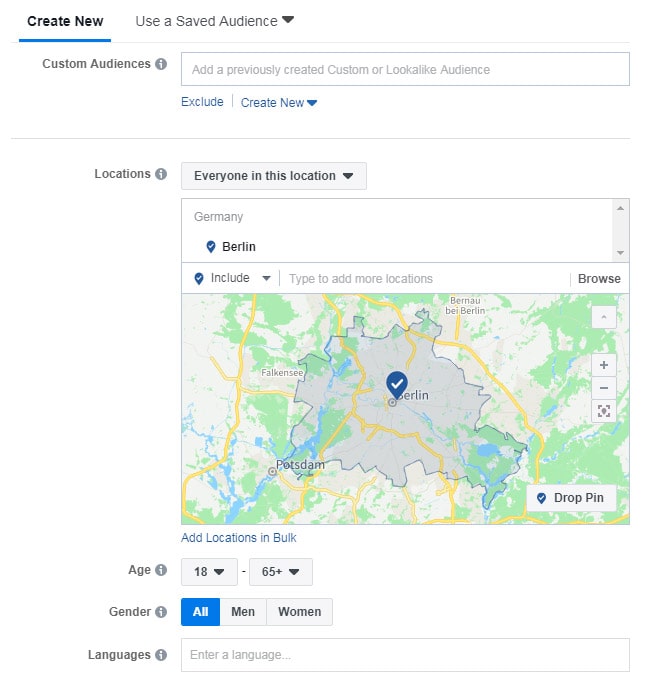 Facebook ads for real estate — locations in ad set