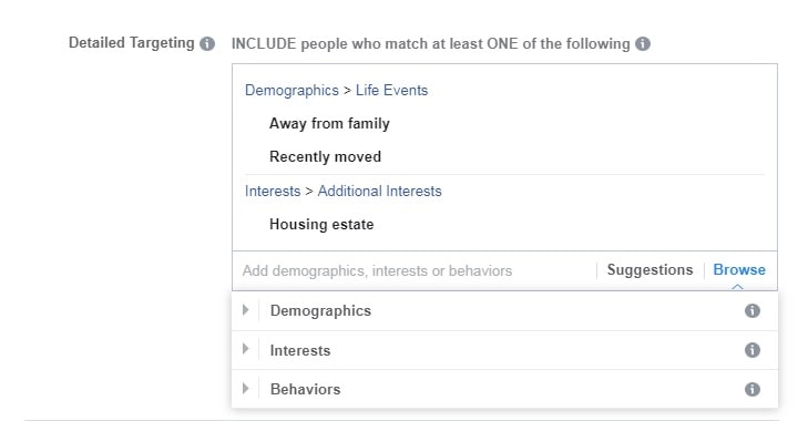 Facebook ads for real estate — detailed targeting