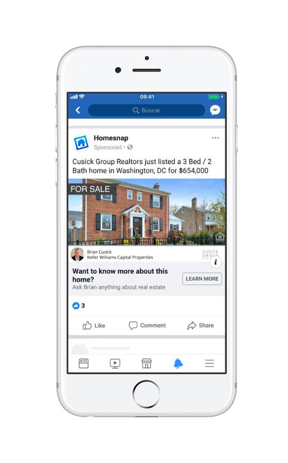 Facebook ads for real estate — Homesnap ad