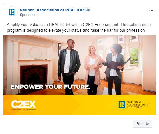 Facebook ads for real estate — NAR ad