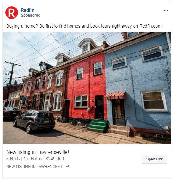 Facebook ads for real estate — Redfin ad