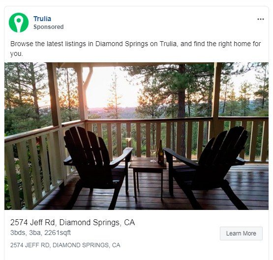 Facebook ads for real estate — Trulia ad