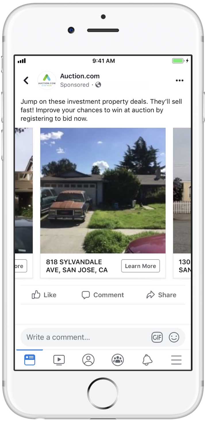 Facebook ads for Realtors — Auction.com