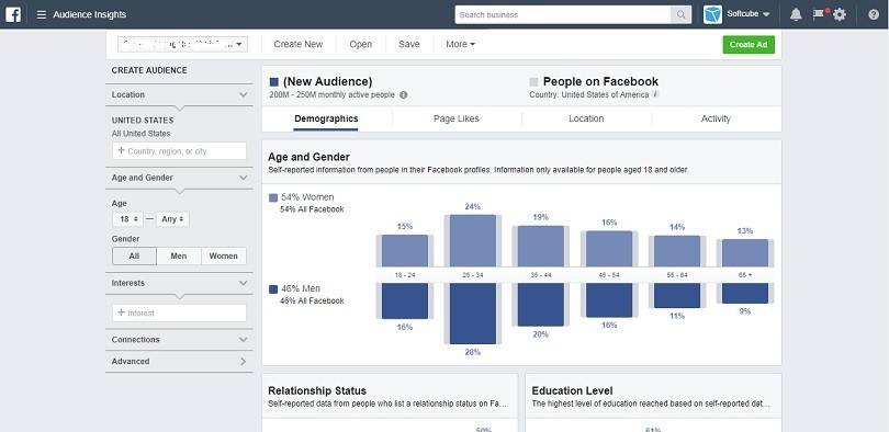 Facebook advertising cost - Audience Insights