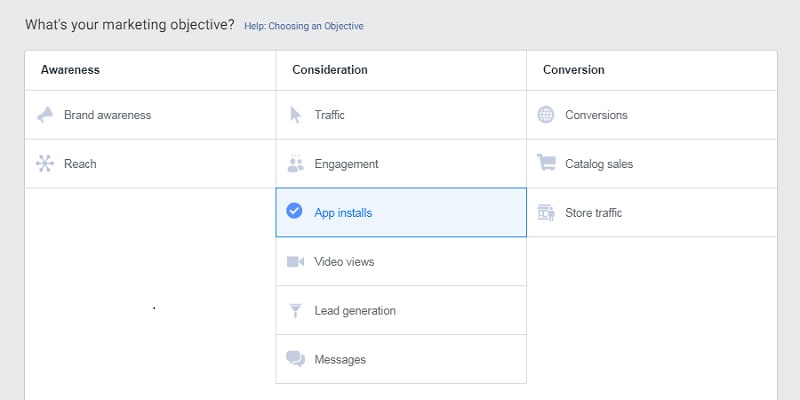 Facebook app install ads objective