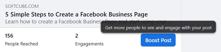 Facebook boost post — button