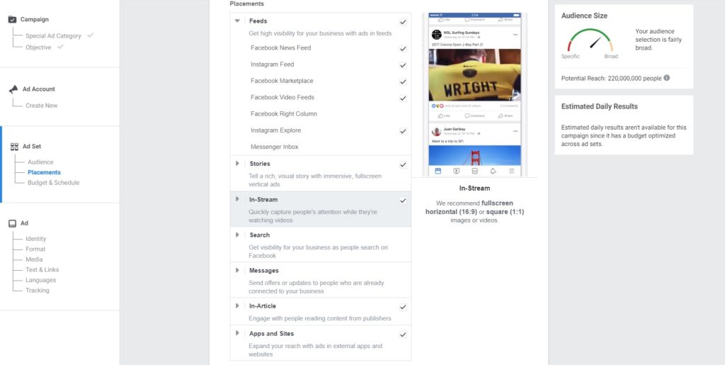 Facebook boost post — placements in Ads Manager