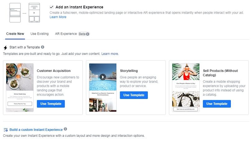 Facebook Instant Experience — builder