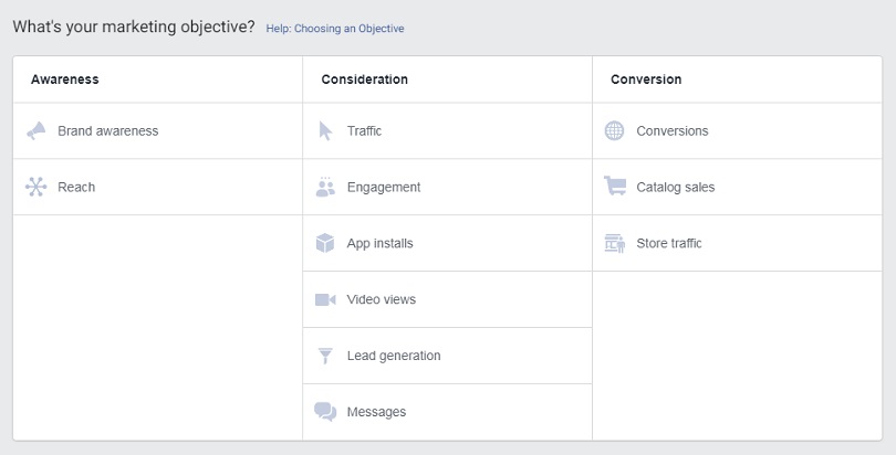 Facebook Instant Experience — marketing objectives