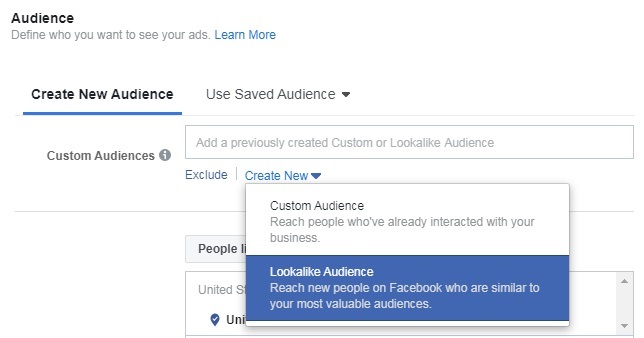 Facebook Lookalike Audiences — creation