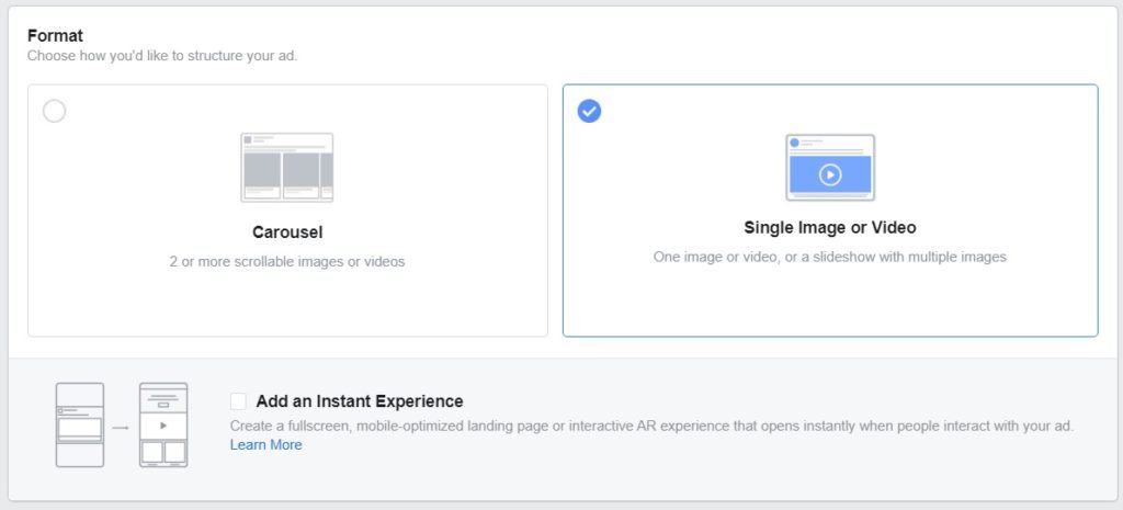 Facebook Marketplace ads — ad format