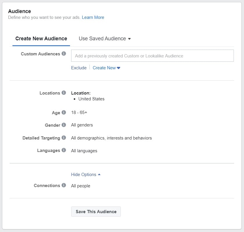 Facebook Marketplace ads — audiences