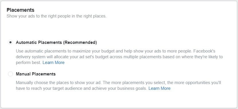 Facebook Marketplace ads — types of placements