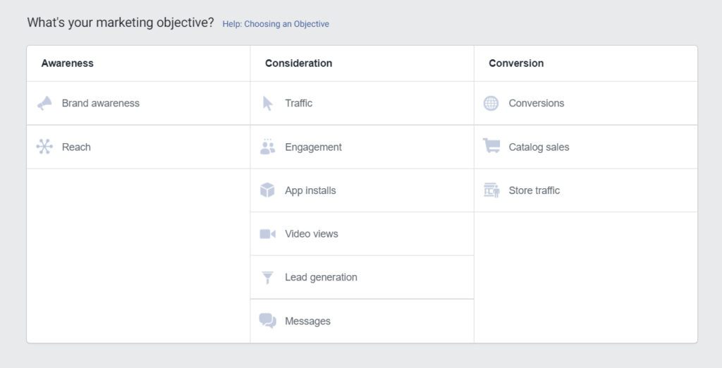 Facebook mobile ads — marketing objectives