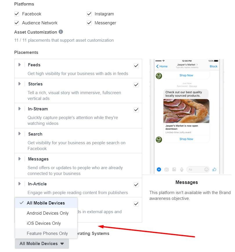 Facebook mobile ads — placements