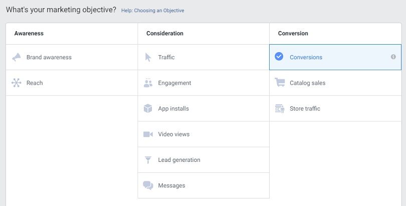 Facebook retargeting ads — marketing objectives