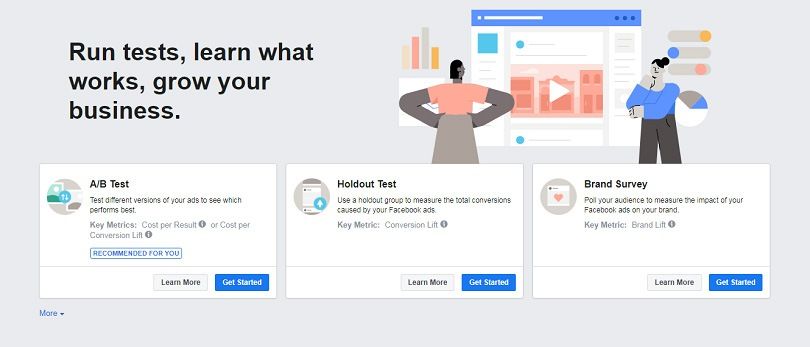 Facebook sponsored ads — Test and Learn tool