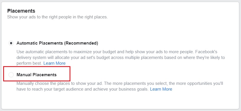 Facebook Story ads — Manual Placements