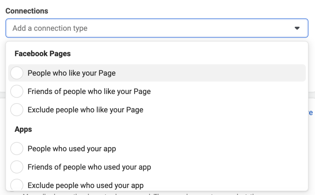 Facebook target audience — connections