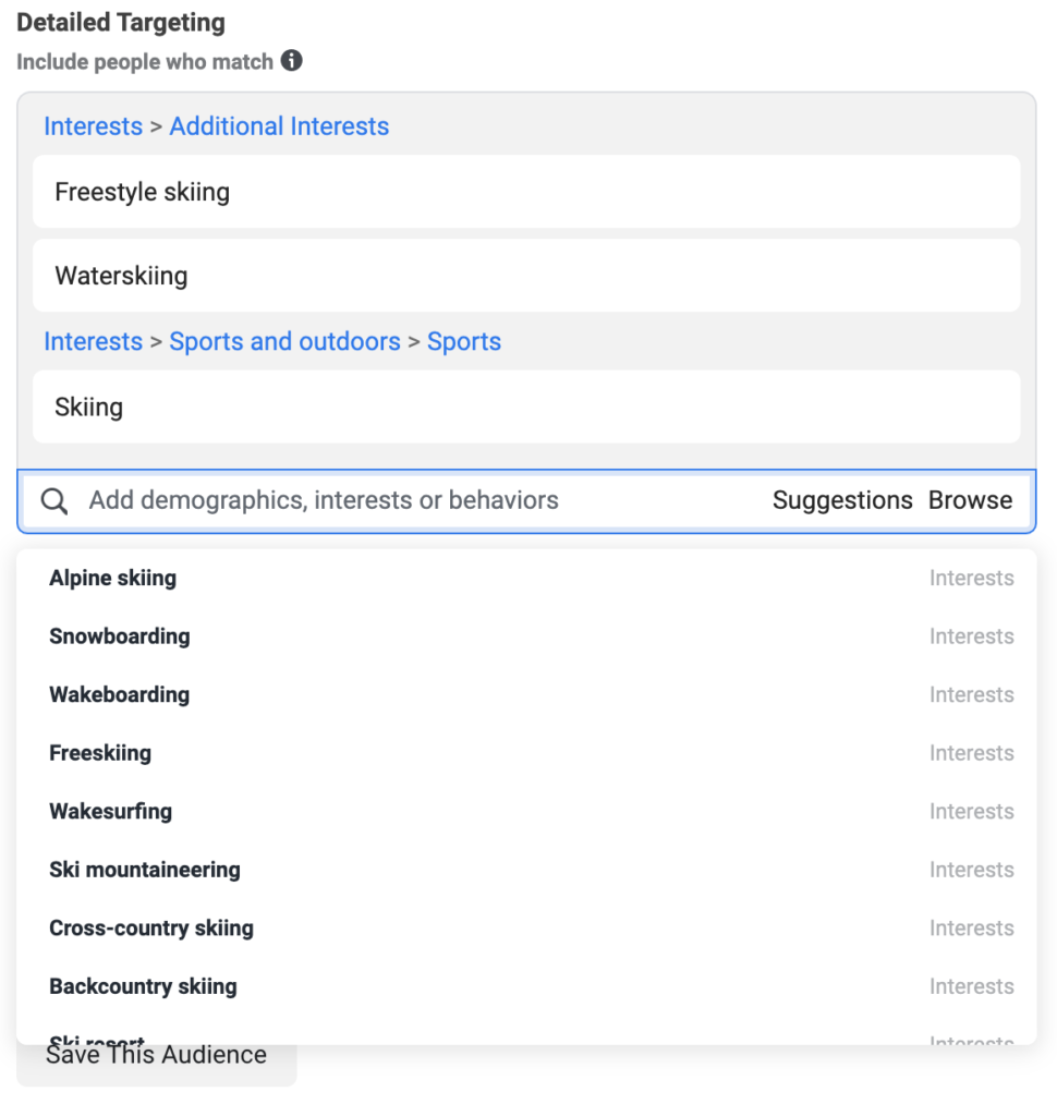 Facebook target audience — detailed targeting suggestions