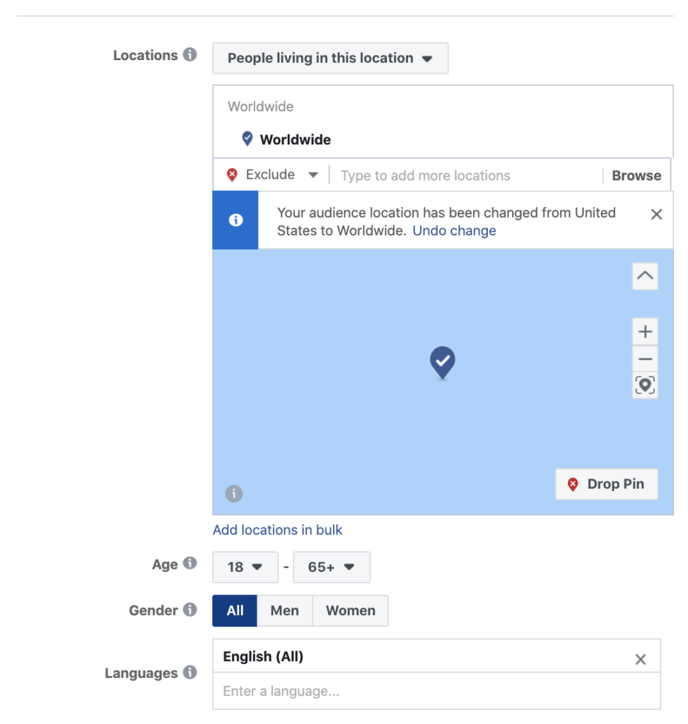 Facebook worldwide targeting — locations