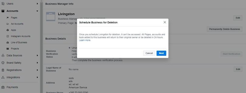 How to use Facebook Business Manager - deletion