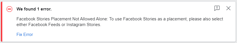 Facebook Story ads — placements error