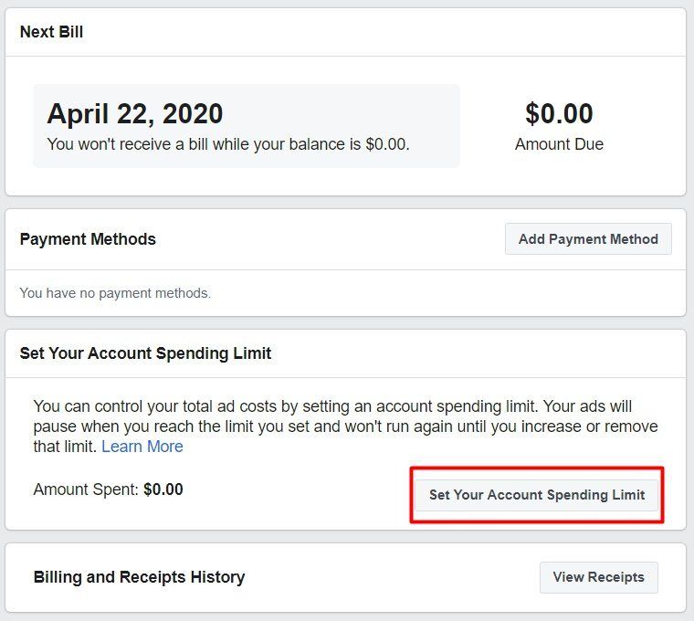 Instagram ads cost — setting a spending limit