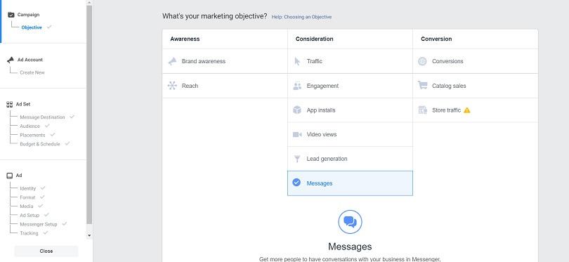 Messenger ads — Messages objective in Ads Manager