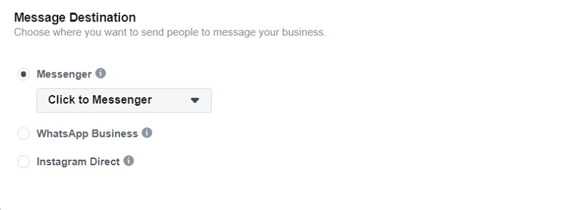 Messenger ads destination